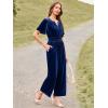 imageSimplee Womens Short Sleeve Wide Leg Velvet Jumpsuit Dressy V Neck Elastic Waist Formal Jumpsuits 2024 Winter Holiday OutfitsVelvetnavy Blue