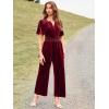 imageSimplee Womens Short Sleeve Wide Leg Velvet Jumpsuit Dressy V Neck Elastic Waist Formal Jumpsuits 2024 Winter Holiday OutfitsVelvetwine Red