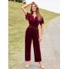 imageSimplee Womens Short Sleeve Wide Leg Velvet Jumpsuit Dressy V Neck Elastic Waist Formal Jumpsuits 2024 Winter Holiday OutfitsVelvetwine Red