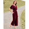 imageSimplee Womens Short Sleeve Wide Leg Velvet Jumpsuit Dressy V Neck Elastic Waist Formal Jumpsuits 2024 Winter Holiday OutfitsVelvetwine Red