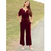 imageSimplee Womens Short Sleeve Wide Leg Velvet Jumpsuit Dressy V Neck Elastic Waist Formal Jumpsuits 2024 Winter Holiday OutfitsVelvetwine Red