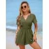 imageSimplee Womens Summer Dressy Casual Short Sleeve Cute Rompers Empire Waist Flowy Dress1army Green