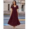 imageSimplee Womens Velvet Maxi Dress V Neck Short Sleeve Empire Waist Semi Formal Long Cocktail DressesBurnoutburgundy