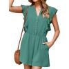 imageSimplee Apparel Womens Summer Romper  Flutter Sleeve Cruise Outfits Button Casual Wide Leg Jumpsuit Dressy with PocketsBlue Green