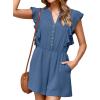 imageSimplee Apparel Womens Summer Romper  Flutter Sleeve Cruise Outfits Button Casual Wide Leg Jumpsuit Dressy with PocketsLight Blue