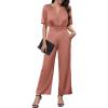 imageSimplee Womens Short Sleeve Formal Jumpsuit Casual Dressy V Neck Empire Waist Elegant Satin Jumpsuits Rompers With Pockets1rust Pink