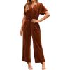 imageSimplee Womens Short Sleeve Wide Leg Velvet Jumpsuit Dressy V Neck Elastic Waist Formal Jumpsuits 2024 Winter Holiday OutfitsVelvet Bburnt Orange