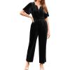 imageSimplee Womens Short Sleeve Wide Leg Velvet Jumpsuit Dressy V Neck Elastic Waist Formal Jumpsuits 2024 Winter Holiday OutfitsVelvetblack