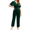 imageSimplee Womens Short Sleeve Wide Leg Velvet Jumpsuit Dressy V Neck Elastic Waist Formal Jumpsuits 2024 Winter Holiday OutfitsVelvetemerald Green