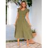 imageSimplee Womens Boho Maxi Dress Flutter Sleeve Summer Casual Smocked Waist A Line Flowy Tiered Dress with PocketsArmy Green