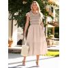 imageSimplee Womens Boho Maxi Dress Flutter Sleeve Summer Casual Smocked Waist A Line Flowy Tiered Dress with PocketsBeige