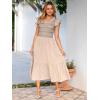 imageSimplee Womens Boho Maxi Dress Flutter Sleeve Summer Casual Smocked Waist A Line Flowy Tiered Dress with PocketsBeige