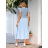 imageSimplee Womens Boho Maxi Dress Flutter Sleeve Summer Casual Smocked Waist A Line Flowy Tiered Dress with PocketsBlue