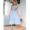 imageSimplee Womens Boho Maxi Dress Flutter Sleeve Summer Casual Smocked Waist A Line Flowy Tiered Dress with PocketsBlue
