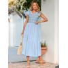 imageSimplee Womens Boho Maxi Dress Flutter Sleeve Summer Casual Smocked Waist A Line Flowy Tiered Dress with PocketsBlue