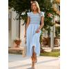 imageSimplee Womens Boho Maxi Dress Flutter Sleeve Summer Casual Smocked Waist A Line Flowy Tiered Dress with PocketsBlue