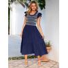 imageSimplee Womens Boho Maxi Dress Flutter Sleeve Summer Casual Smocked Waist A Line Flowy Tiered Dress with PocketsNavy Blue