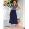 imageSimplee Womens Boho Maxi Dress Flutter Sleeve Summer Casual Smocked Waist A Line Flowy Tiered Dress with PocketsNavy Blue