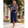 imageSimplee Womens Boho Maxi Dress Flutter Sleeve Summer Casual Smocked Waist A Line Flowy Tiered Dress with PocketsNavy Blue