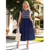 imageSimplee Womens Boho Maxi Dress Flutter Sleeve Summer Casual Smocked Waist A Line Flowy Tiered Dress with PocketsNavy Blue