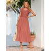 imageSimplee Womens Boho Maxi Dress Flutter Sleeve Summer Casual Smocked Waist A Line Flowy Tiered Dress with PocketsRust Pink