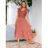 imageSimplee Womens Boho Maxi Dress Flutter Sleeve Summer Casual Smocked Waist A Line Flowy Tiered Dress with PocketsRust Pink