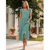 imageSimplee Womens Boho Maxi Dress Flutter Sleeve Summer Casual Smocked Waist A Line Flowy Tiered Dress with PocketsSage Green