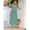 imageSimplee Womens Boho Maxi Dress Flutter Sleeve Summer Casual Smocked Waist A Line Flowy Tiered Dress with PocketsSage Green