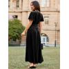 imageSimplee Womens Short Sleeve Velvet Maxi Dress V Neck Empire Waist Long Formal Wedding Guest DressesBlack