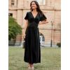 imageSimplee Womens Short Sleeve Velvet Maxi Dress V Neck Empire Waist Long Formal Wedding Guest DressesBlack