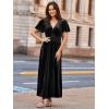 imageSimplee Womens Short Sleeve Velvet Maxi Dress V Neck Empire Waist Long Formal Wedding Guest DressesBlack
