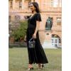 imageSimplee Womens Short Sleeve Velvet Maxi Dress V Neck Empire Waist Long Formal Wedding Guest DressesBlack