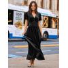 imageSimplee Womens Short Sleeve Velvet Maxi Dress V Neck Empire Waist Long Formal Wedding Guest DressesBlack