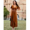 imageSimplee Womens Short Sleeve Velvet Maxi Dress V Neck Empire Waist Long Formal Wedding Guest DressesBurnt Orange