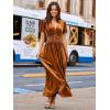 imageSimplee Womens Short Sleeve Velvet Maxi Dress V Neck Empire Waist Long Formal Wedding Guest DressesBurnt Orange