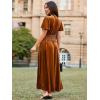 imageSimplee Womens Short Sleeve Velvet Maxi Dress V Neck Empire Waist Long Formal Wedding Guest DressesBurnt Orange
