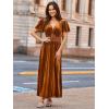 imageSimplee Womens Short Sleeve Velvet Maxi Dress V Neck Empire Waist Long Formal Wedding Guest DressesBurnt Orange