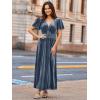 imageSimplee Womens Short Sleeve Velvet Maxi Dress V Neck Empire Waist Long Formal Wedding Guest DressesDusty Blue