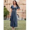 imageSimplee Womens Short Sleeve Velvet Maxi Dress V Neck Empire Waist Long Formal Wedding Guest DressesDusty Blue