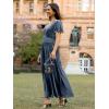 imageSimplee Womens Short Sleeve Velvet Maxi Dress V Neck Empire Waist Long Formal Wedding Guest DressesDusty Blue