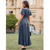 imageSimplee Womens Short Sleeve Velvet Maxi Dress V Neck Empire Waist Long Formal Wedding Guest DressesDusty Blue