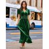imageSimplee Womens Short Sleeve Velvet Maxi Dress V Neck Empire Waist Long Formal Wedding Guest DressesGreen