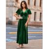 imageSimplee Womens Short Sleeve Velvet Maxi Dress V Neck Empire Waist Long Formal Wedding Guest DressesGreen
