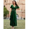 imageSimplee Womens Short Sleeve Velvet Maxi Dress V Neck Empire Waist Long Formal Wedding Guest DressesGreen