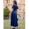 imageSimplee Womens Short Sleeve Velvet Maxi Dress V Neck Empire Waist Long Formal Wedding Guest DressesNavy Blue