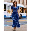 imageSimplee Womens Short Sleeve Velvet Maxi Dress V Neck Empire Waist Long Formal Wedding Guest DressesNavy Blue