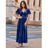 imageSimplee Womens Short Sleeve Velvet Maxi Dress V Neck Empire Waist Long Formal Wedding Guest DressesNavy Blue