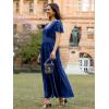 imageSimplee Womens Short Sleeve Velvet Maxi Dress V Neck Empire Waist Long Formal Wedding Guest DressesNavy Blue