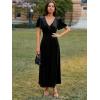 imageSimplee Womens Velvet Wrap Dress Short Sleeve High Split Fall Wedding Guest Dresses Long Formal Cocktail Party DressesBlack