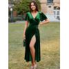 imageSimplee Womens Velvet Wrap Dress Short Sleeve High Split Fall Wedding Guest Dresses Long Formal Cocktail Party DressesDark Green